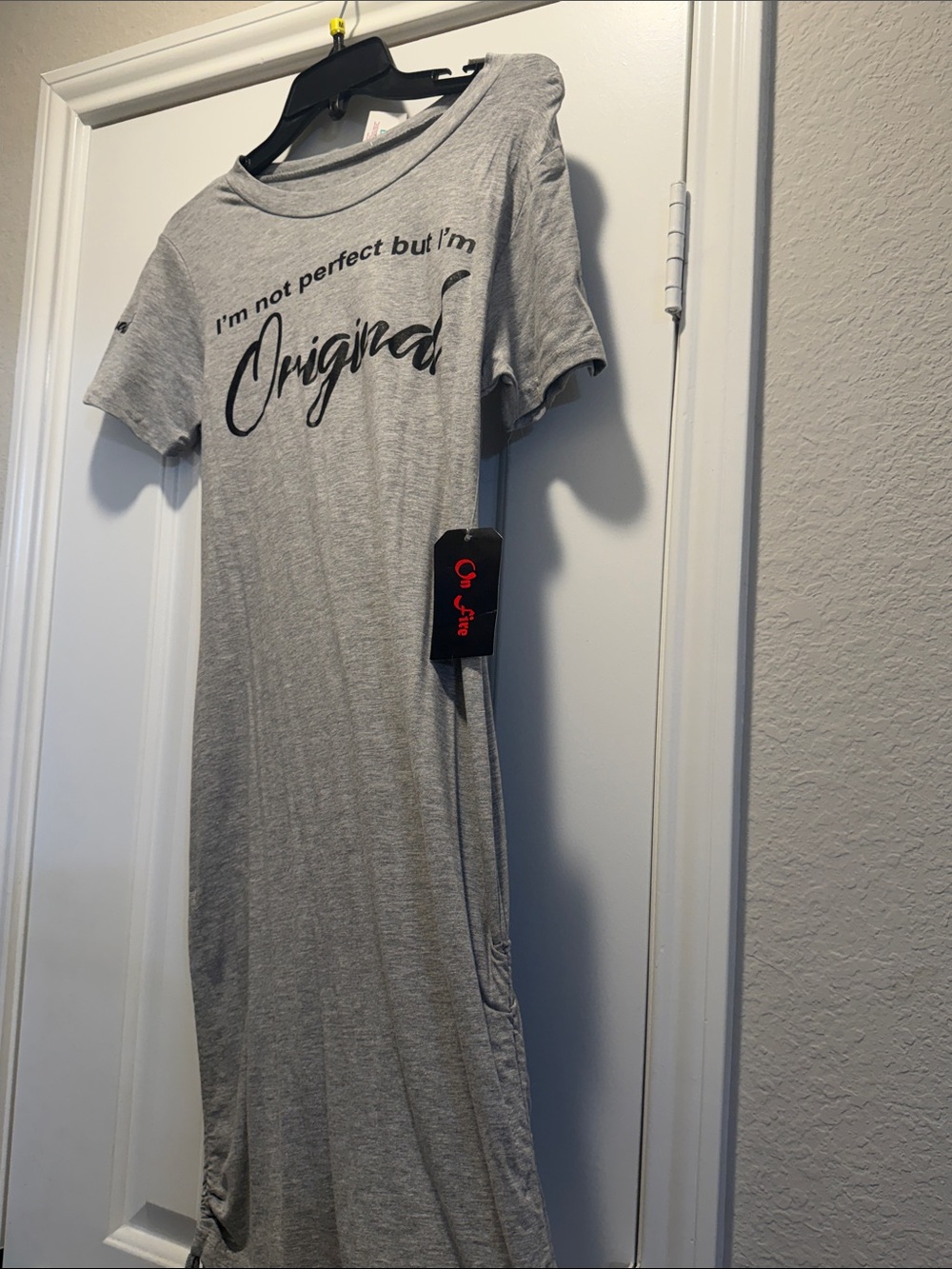 Gray “I’m Not Perfect But I’m Original” Maxi T-Shirt Dress | Medium